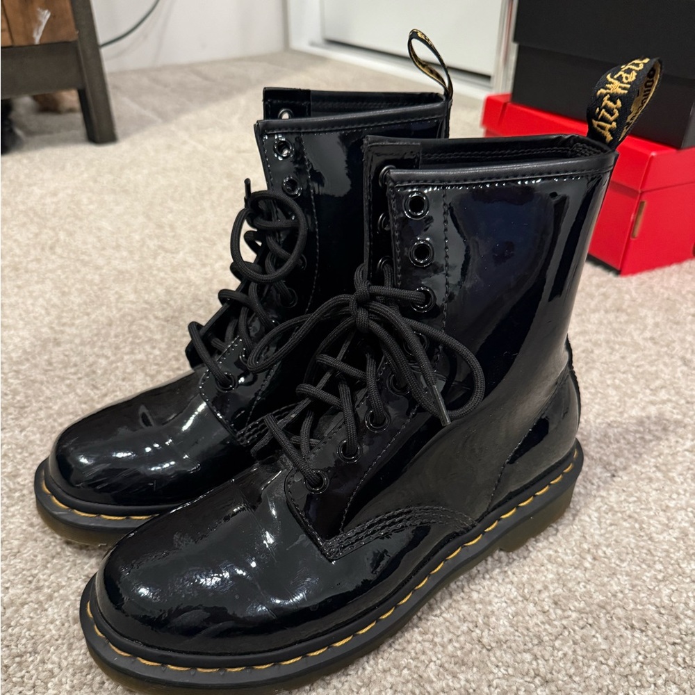 Dr Martens Black Patent Leather Combat Boots